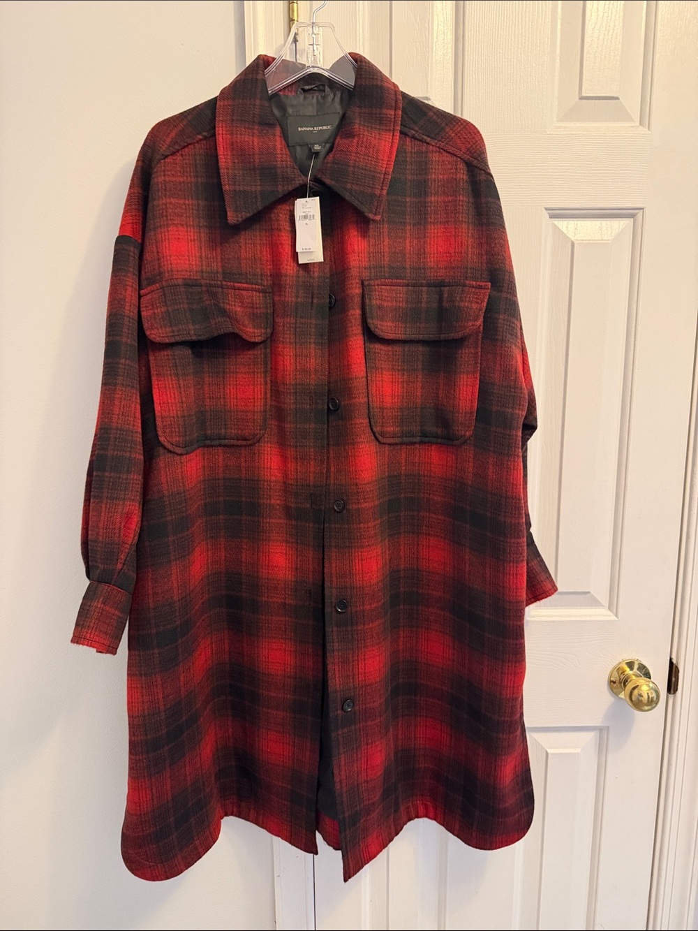 Banana Republic Red and Black Plaid Utility Jacket